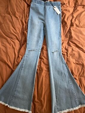 Newbury Kustom Light Wash High-Rise Flare Jeans with Frayed Hem